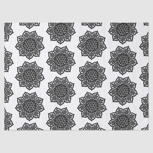 Papier Mousseline GOTHIC SOLEIL Noir Blanc Celtique noeuds (Recto)