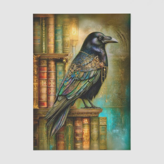 Papier Mousseline Gothic/Steampunk Raven With Antique Books ET5R (Recto)