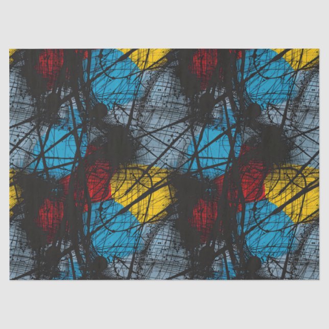 Papier Mousseline Gothique Bleu foncé Noir Rouge Jaune (Recto)