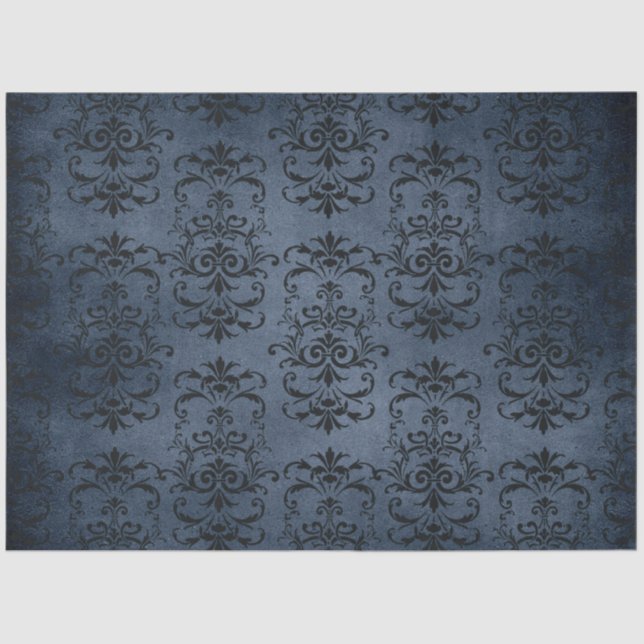 Papier Mousseline Gothique Blue Damask Series Design 11 (Recto)