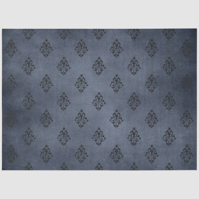 Papier Mousseline Gothique Blue Damask Series Design 7 (Recto)