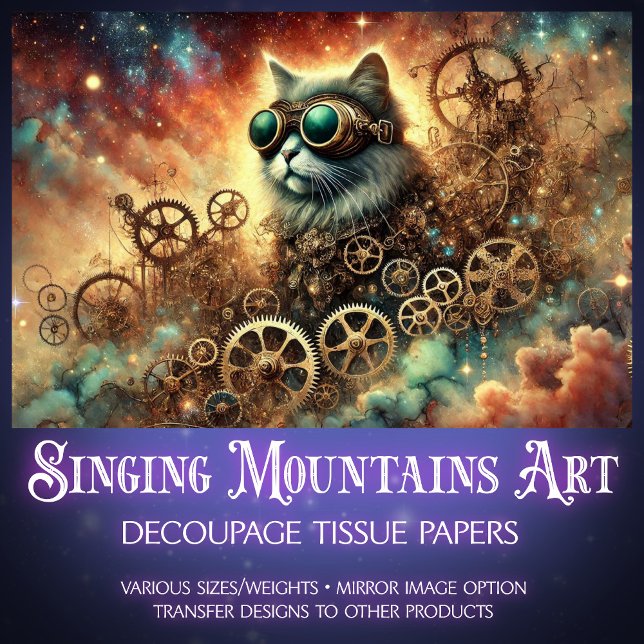 Papier Mousseline Gothique Cosmic Steampunk Cat Dream Decoupage (Créateur téléchargé)