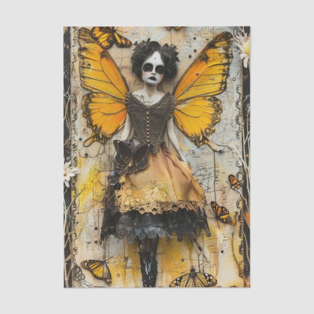Papier Mousseline Gothique Fée Jaune ailes Imaginaire foncé Découpag (Recto)