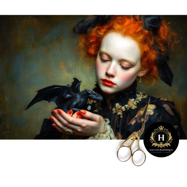 Papier Mousseline Gothique fille avec bébé Dragon noir Découpage Art (Créateur téléchargé)