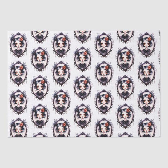 Papier Mousseline Gothique fille victorienne miroir blanc Halloween (Recto)