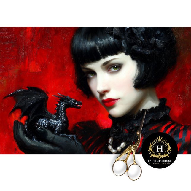 Papier Mousseline Gothique rouge noir dragon femme Imaginaire découp (Créateur téléchargé)