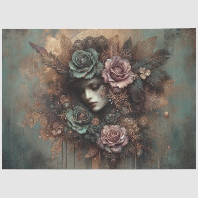 Papier Mousseline Gothique Steampunk Victorien Floral Lady Découpage (Recto)