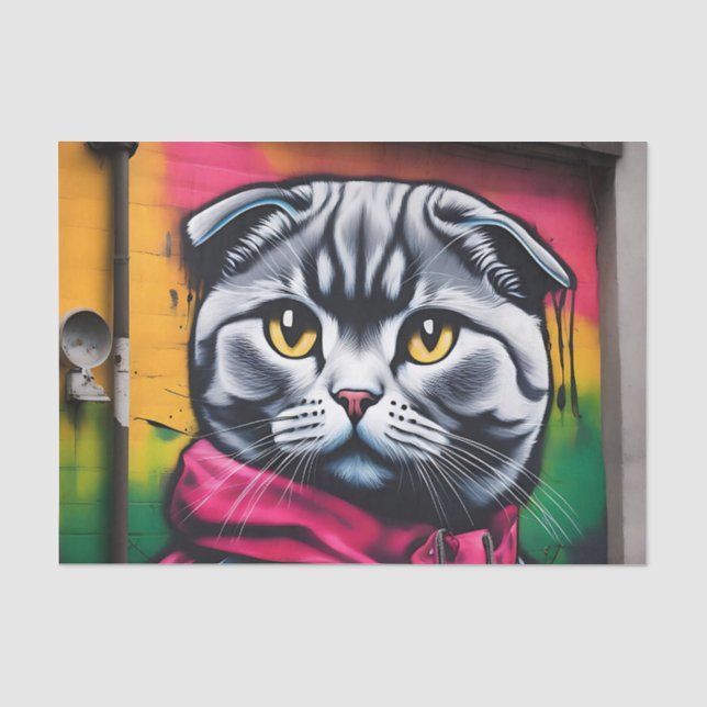 Papier Mousseline Graffiti Art of a Scottish Fold Cat (Recto)