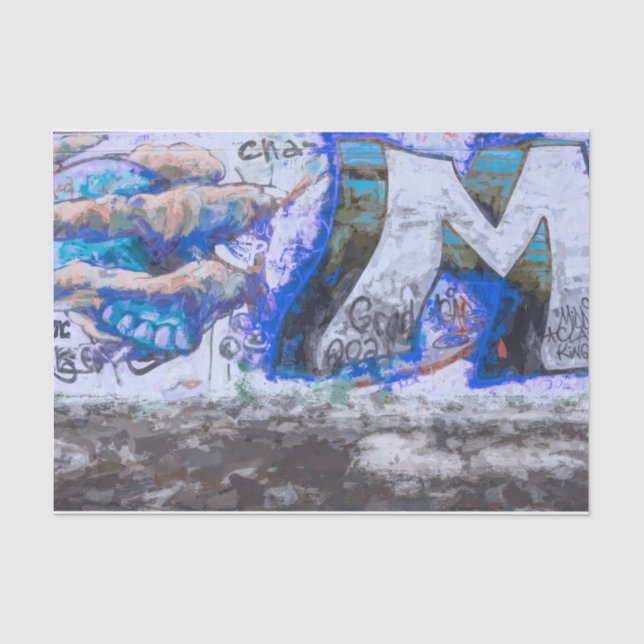 Papier Mousseline Graffiti Blue Urban Grunge Street Peinture murale (Recto)