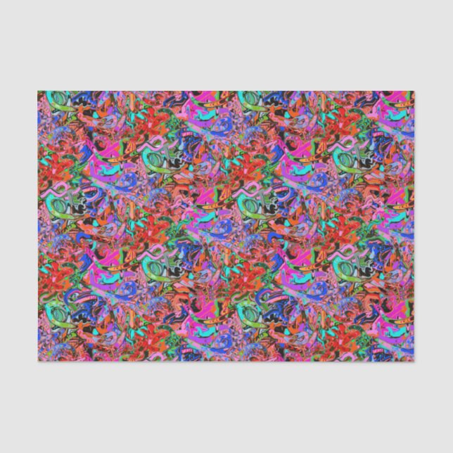 Papier Mousseline Graffiti en bleu, rouge, vert et violet (Recto)