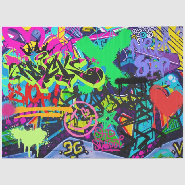 Papier Mousseline Graffiti Mur Urban Vibrant Découpage Papier (Recto)