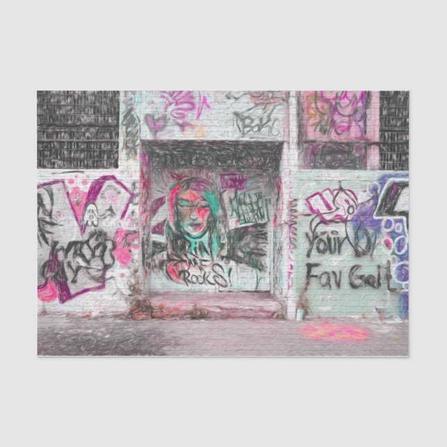 Papier Mousseline Graffiti rose vert Grunge Urban Street Wall Art (Recto)