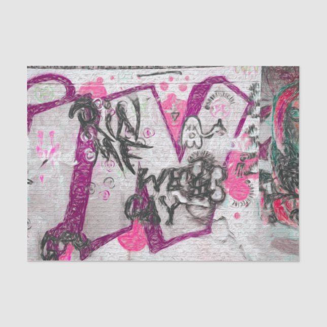 Papier Mousseline Graffiti violet blanc rue urbaine brique mur d'art (Recto)