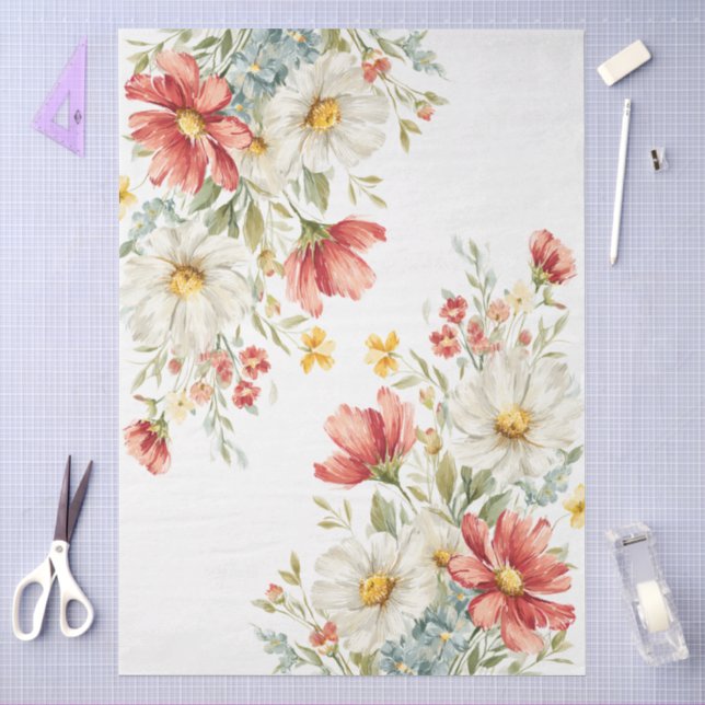 Papier Mousseline Grand aquarelle Fleur sauvage Bouquet Découpage (Artisanat)