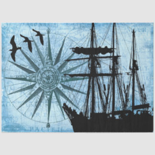 Papier Mousseline Grand bateau Rose Compas Collage Découpage