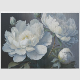 Papier Mousseline Grand Blanc, Bleu & Noir Peony Art, Moody Floral