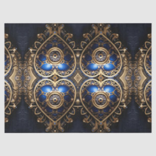 Papier Mousseline grand coeur bleu et or steampunk motif
