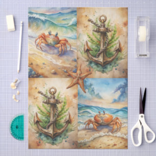 Papier Mousseline Grand Étoile de Mer Scénique, Ancres & Crabe Decou