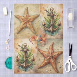 Papier Mousseline Grand Étoile de Mer Scénique, Ancres & Crabe Decou