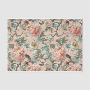 Papier Mousseline Grand Motif de la branche rose pâle et ivoire