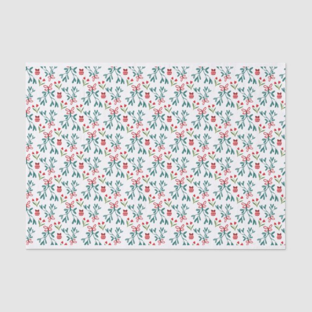 Papier Mousseline Grand Motif traditionnel vert et rouge (Recto)
