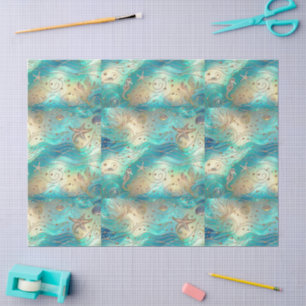 Papier Mousseline Grand Ocean Scape Starfish Seahorse Decoupage