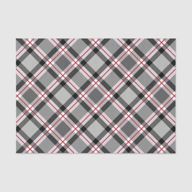 Papier Mousseline Grand Plaid moderne, noir, blanc, gris et rouge (Recto)