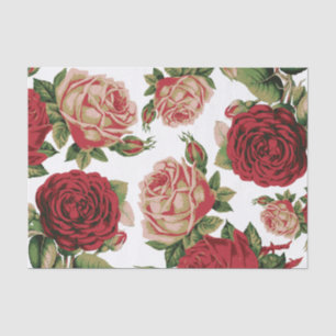 Papier Mousseline Grand style Vintage Floral Rouge et Rose