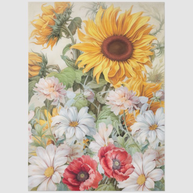 Papier Mousseline Grand tournesol & Populations Bouquet Découpage (Recto)