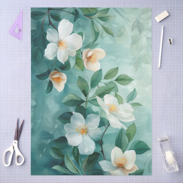 Papier Mousseline Grande aquarelle élégante Découpage Jasmin (Artisanat)