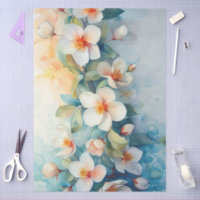 Papier Mousseline Grande aquarelle élégante Découpage Jasmin (Artisanat)