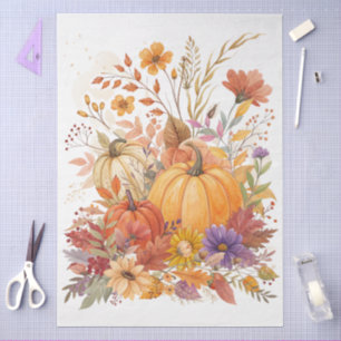 Papier Mousseline Grande aquarelle Fleurs sauvages et Citrouilles