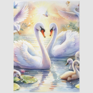 Papier Mousseline Grande aquarelle Pastel Swans Pittoresques Découpa
