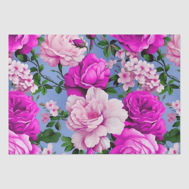 Papier Mousseline Grande Fleur Rose rétro violet (Recto)