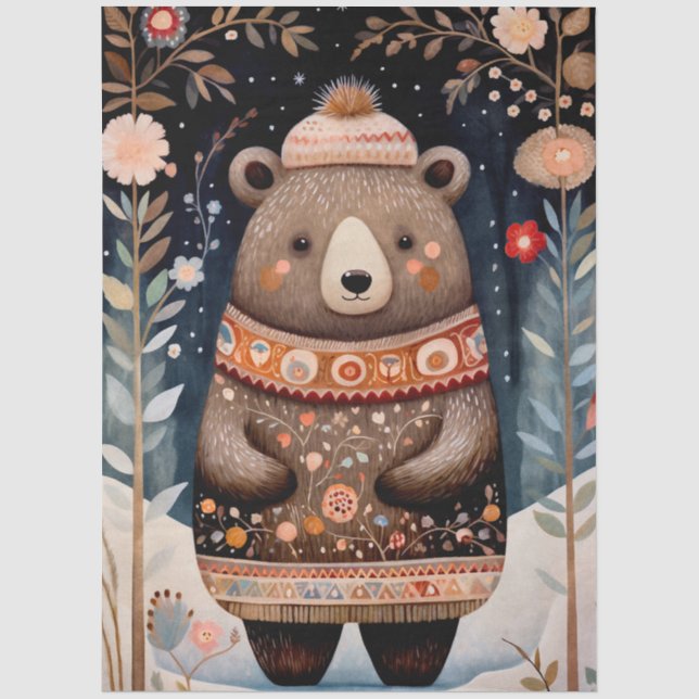 Papier Mousseline Grande Forêt de l'Ours Floral Découpage (Recto)