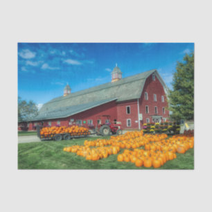 Papier Mousseline Grande grange rouge du Vermont avec citrouilles