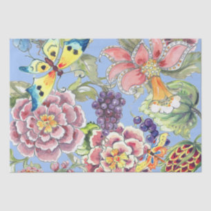 Papier Mousseline Grande Impression Tropical Floral Bleu Aquarelle J