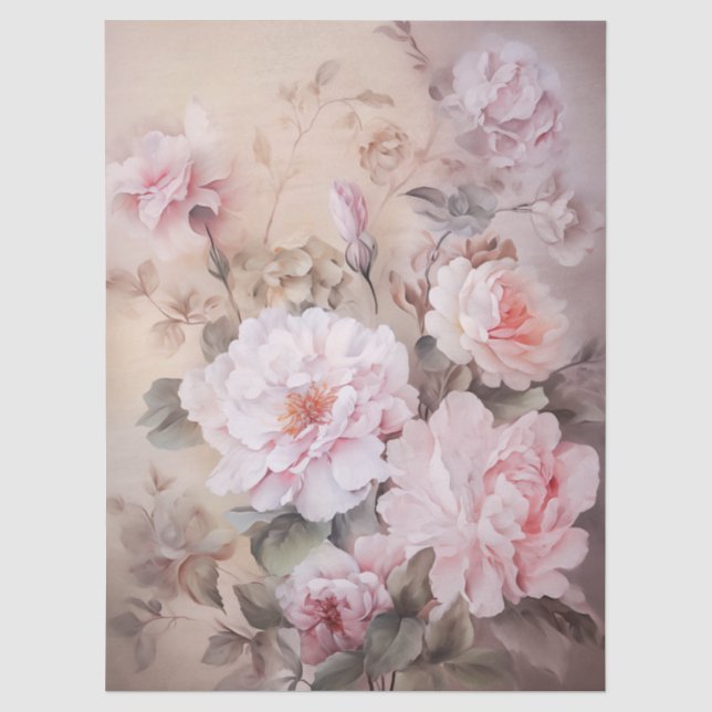 Papier Mousseline Grande page Ethérée rose bouquet floral (Recto)