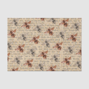 Papier Mousseline Grandes abeilles noires et en cuivre