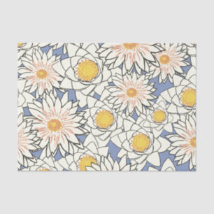Papier Mousseline Grandes fleurs bleu et or Dusty
