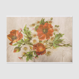 Papier Mousseline Grandes fleurs orange brûlées et petites fleurs bl