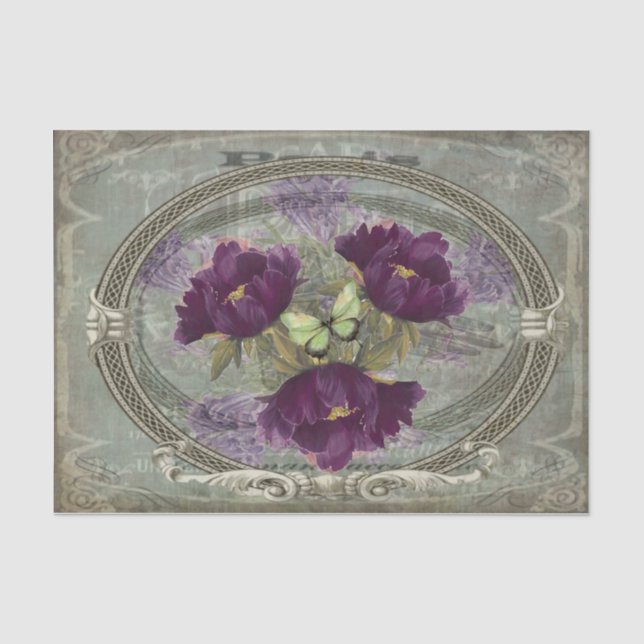 Papier Mousseline Grandes Fleurs violettes Profondément Riches, Papi (Recto)