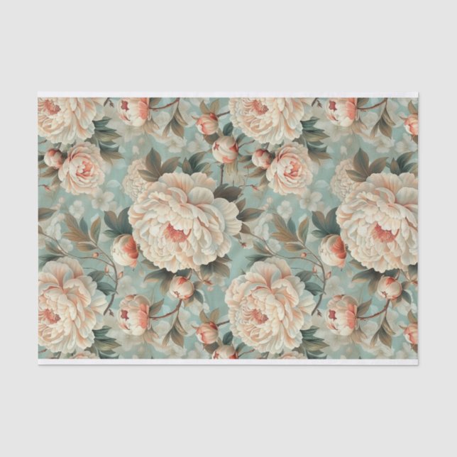 Papier Mousseline Grandes pivoines rose pâle sur Arrière - plan bleu (Recto)