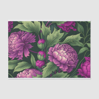 Papier Mousseline Grandes pivoines roses Feuilles verts Découpage Ca