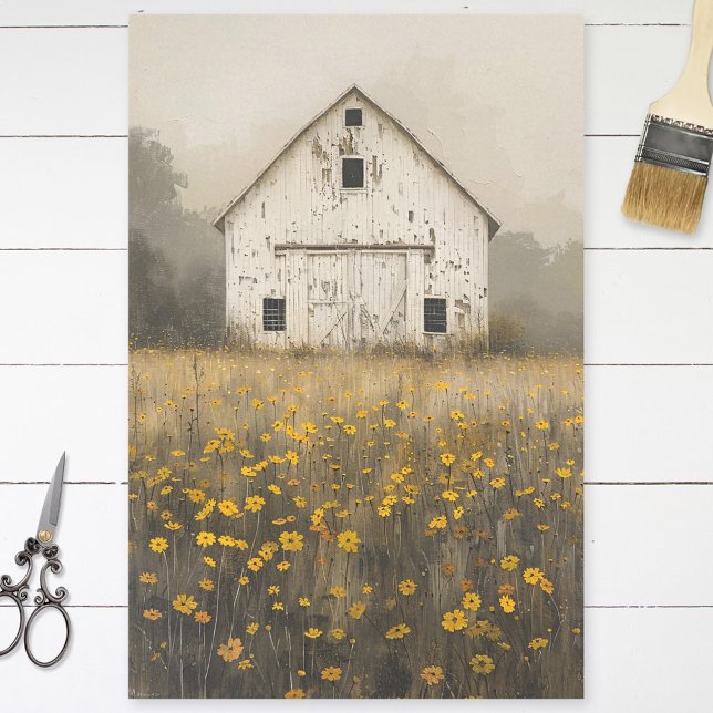 Papier Mousseline Grange blanche Fleurs sauvages jaunes Découpage ru (Créateur téléchargé)