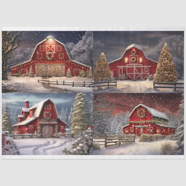 Papier Mousseline Grange de Noël Collage 1 papier décolpage (Recto)