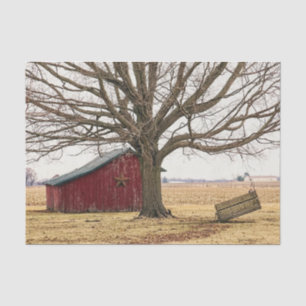 Papier Mousseline Grange rouge avec un arbre épique et un banc suspe