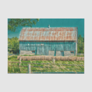 Papier Mousseline Grange Sarcelle Vintage Campagne Rustique Ferme