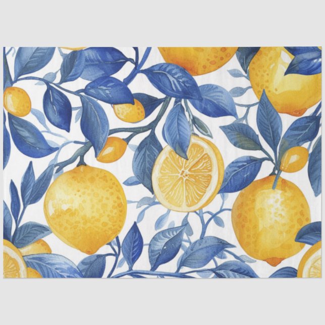 Papier Mousseline Gras Bleu Italien Positano Lemon (Recto)