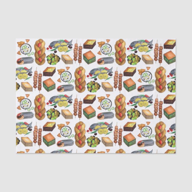 Papier Mousseline Grèce Méditerranéen Imprimer Cuisine grecque (Recto)